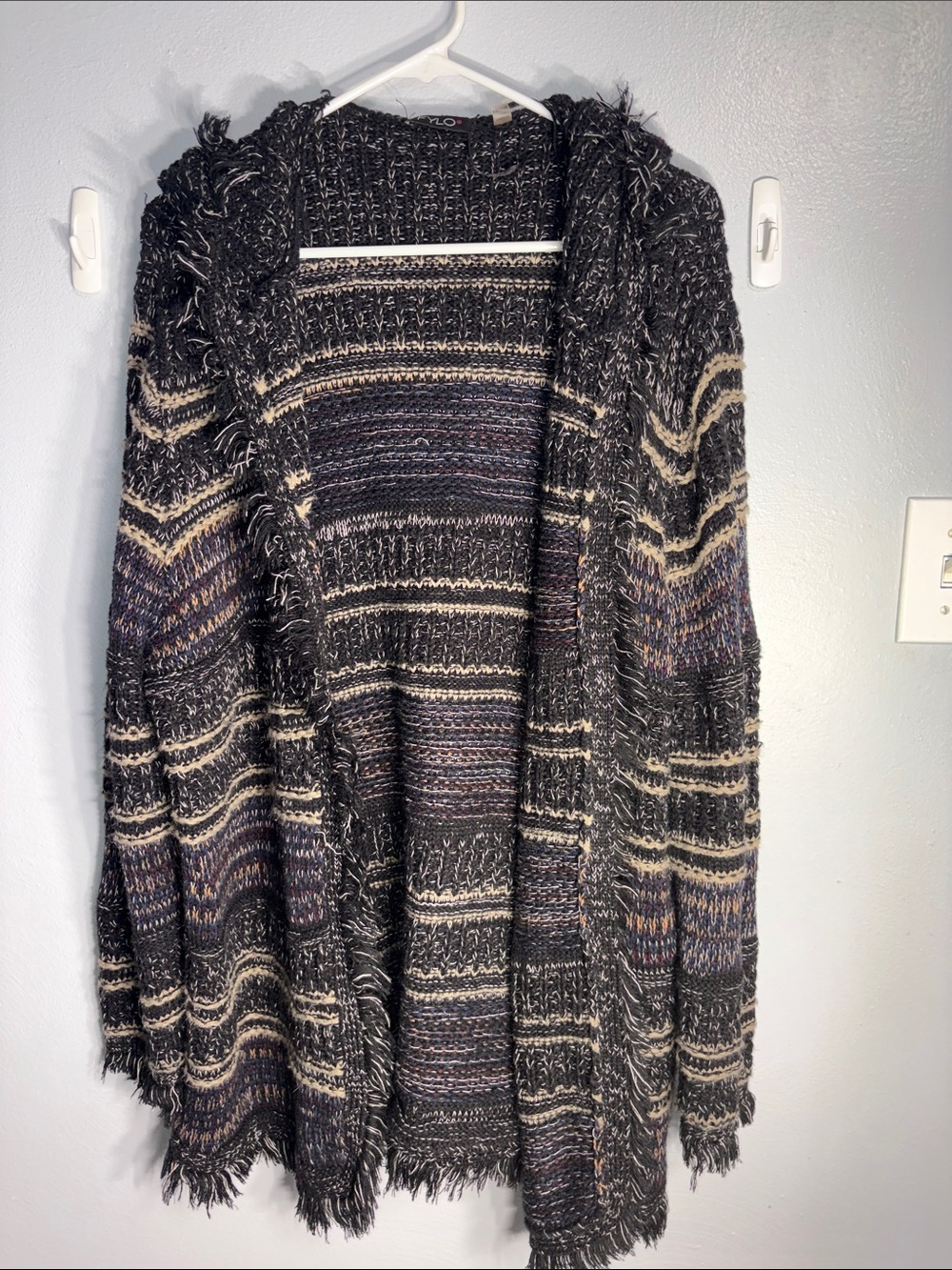 FYLO fringed open front hooded sweater